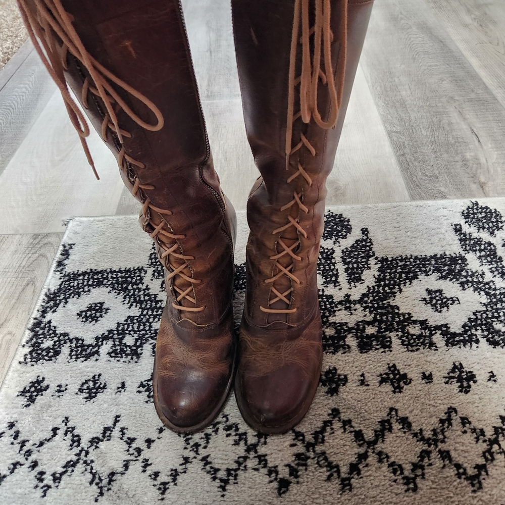 FRYE Dark Brown Lace-Up Leather Boots